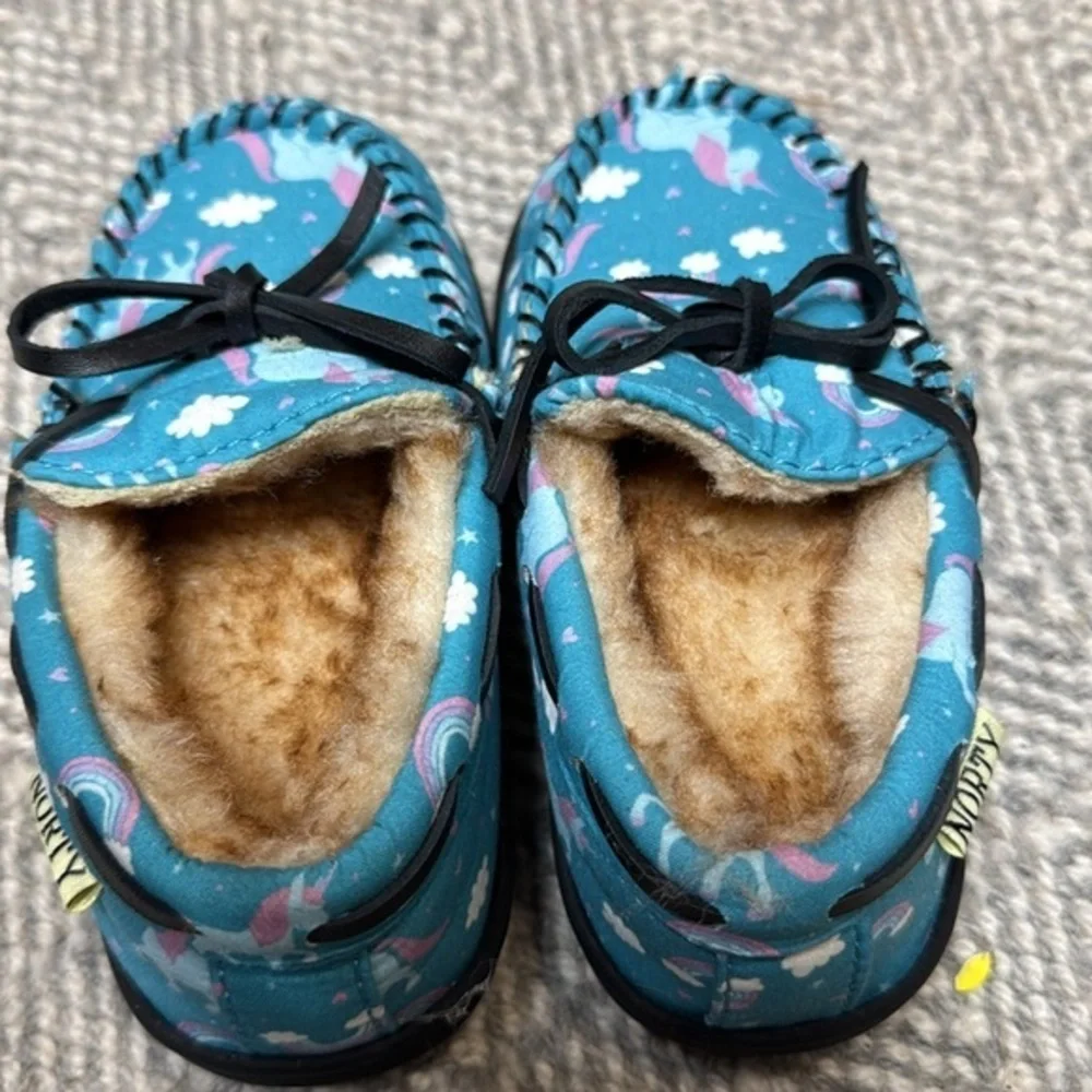 Norty Blue faux suede Unicorn Moccasin Slippers size toddler‎ 9